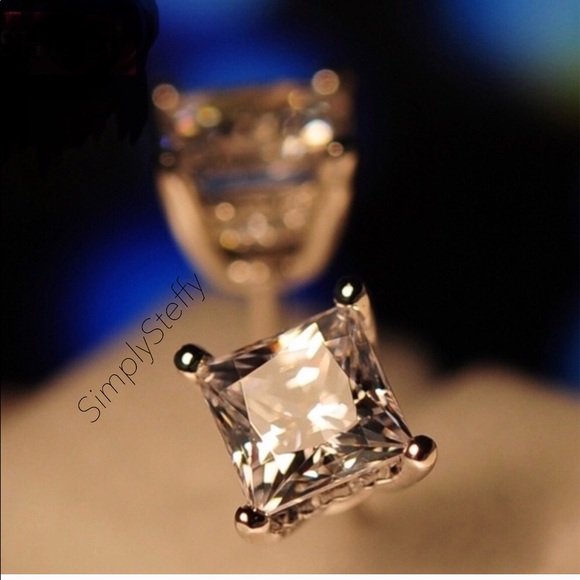 RESTOCKING Princess Cut Sterling Silver Earrings - Picture 3 of 8